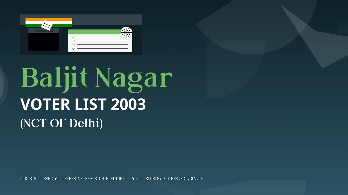 Baljit Nagar Voter List 2003 PDF Download NCT OF Delhi