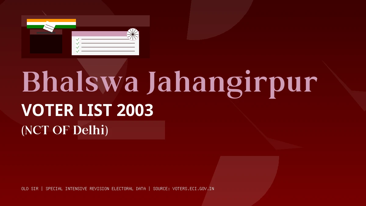 Bhalswa Jahangirpur Voter List 2003 PDF Download NCT OF Delhi