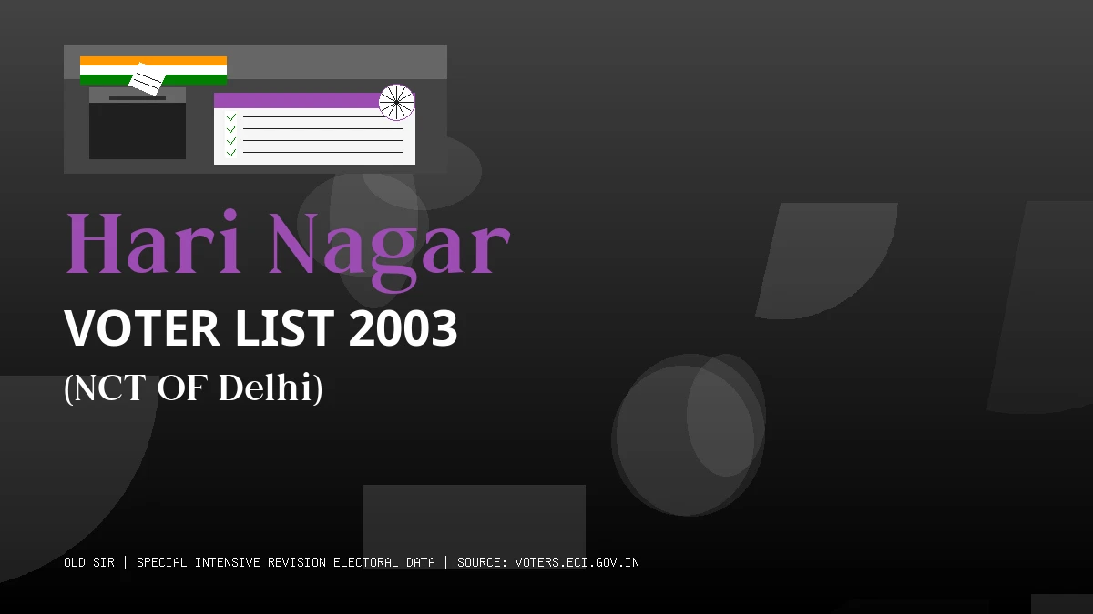 Hari Nagar Voter List 2003 PDF Download NCT OF Delhi