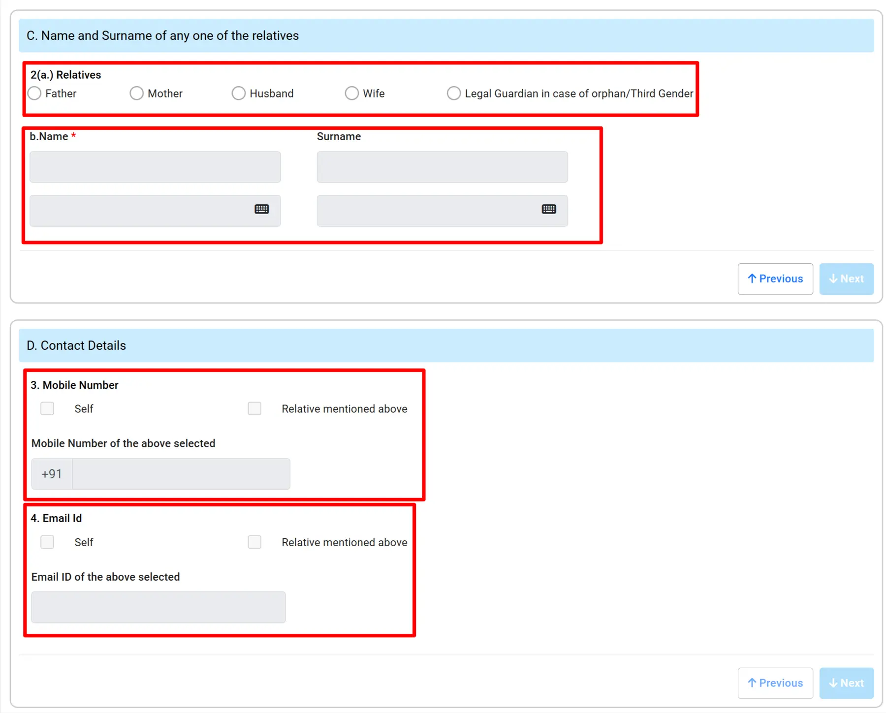 Enter Relative Name and Mobile Number