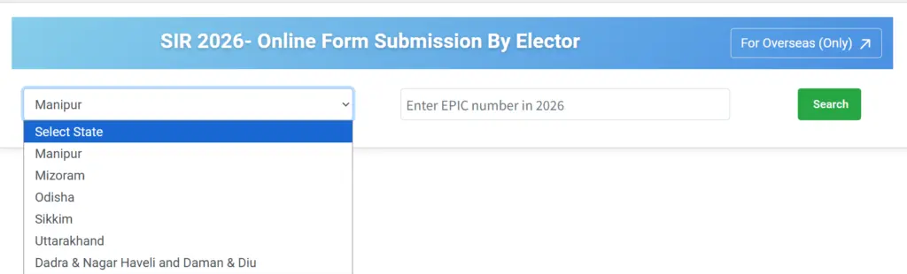 Select State & Enter EPIC No