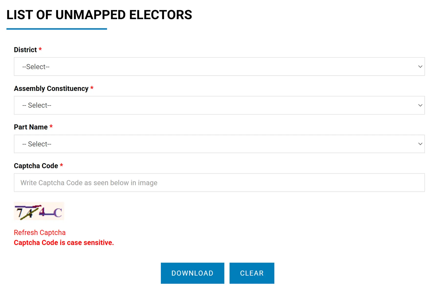 Select District, AC & Part Name