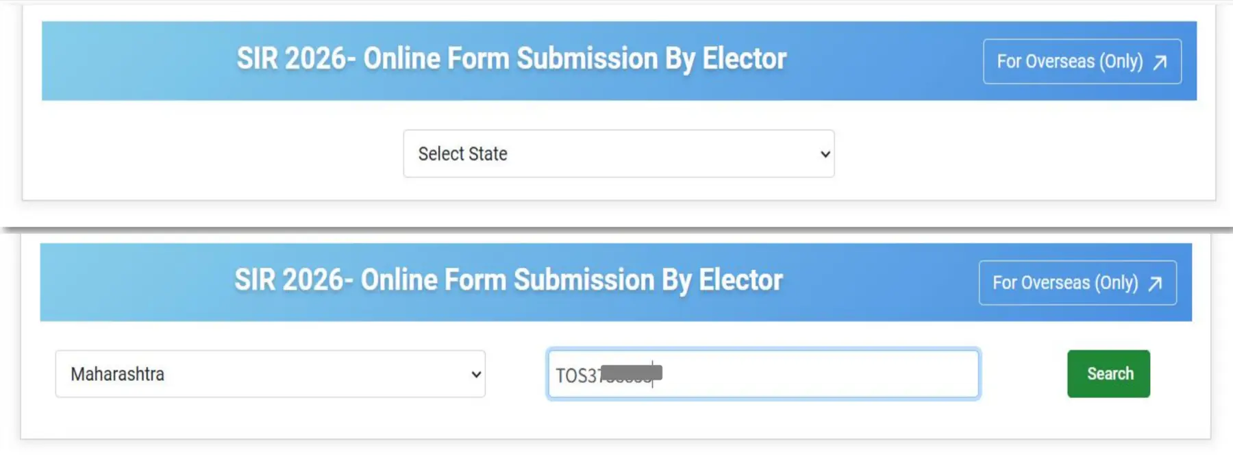 Select State & Enter EPIC No.