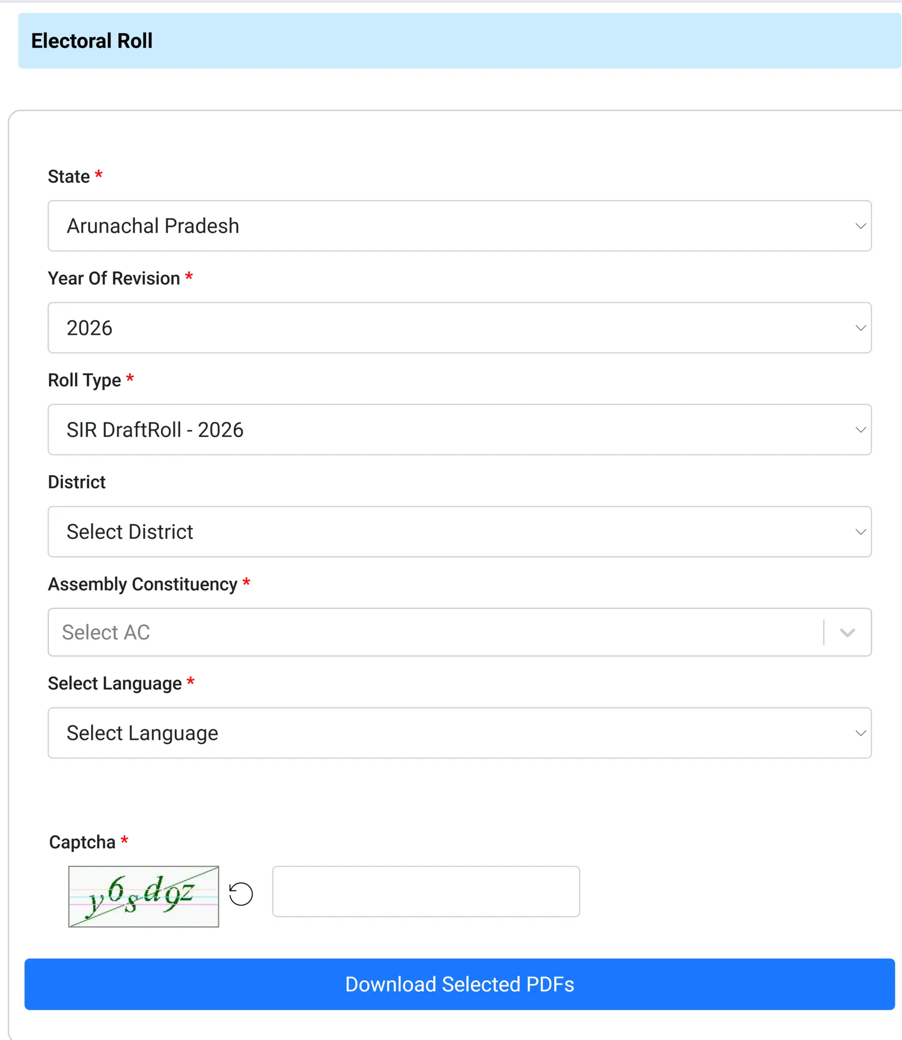Select State, Roll,District, AC and Langauge