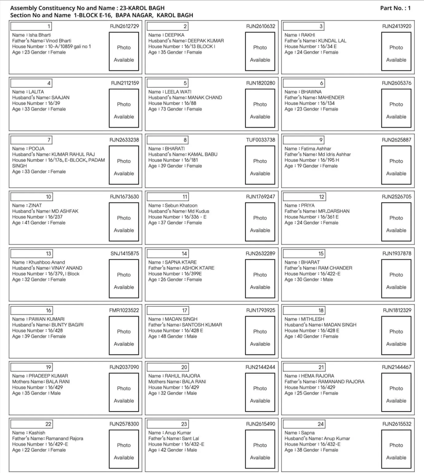 Delhi SIR Draft Voter List 2026 - Sample PDF
