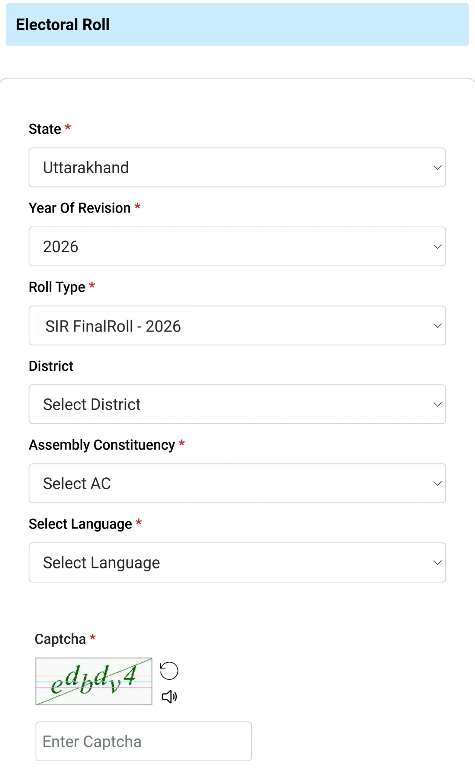 Select District, Assembly & Langauge